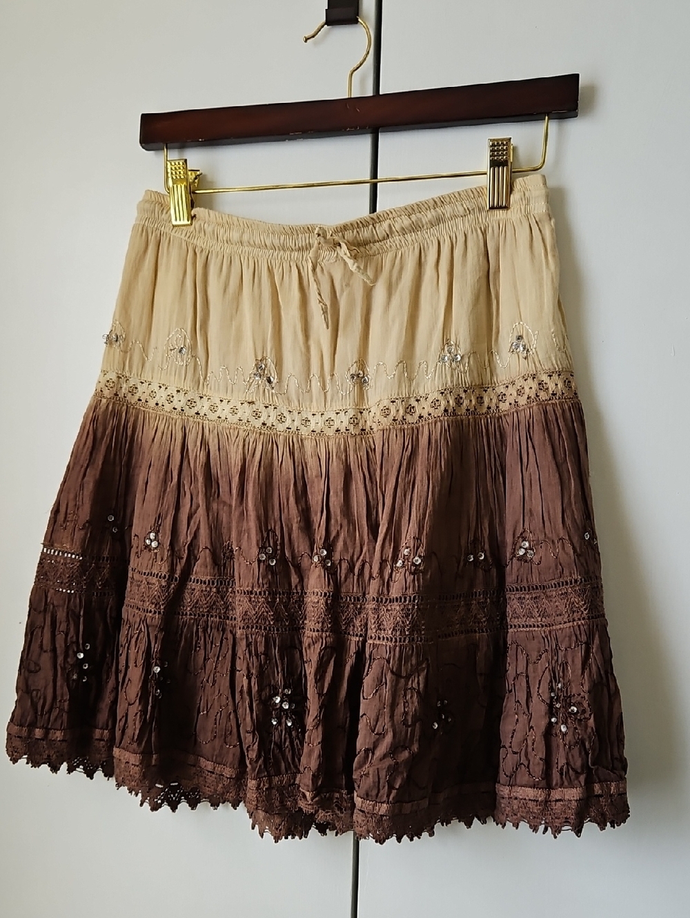 Women's Two-Tone Beige and Brown Tiered Skirt